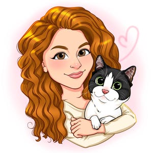 ディズニースタイルのパーソナライズされたデジタルポートレート。ペットを連れた飼い主のポートレート。2 人のキャラクターの漫画ポートレート。写真からの漫画ポートレート