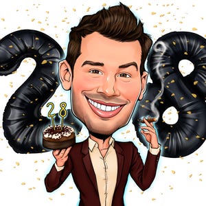 Caricatura de aniversário personalizada de 1 foto de pessoa | Cartão de aniversário para um amigo | Presente de aniversário | Caricatura feita à mão | Presente para ela, ele