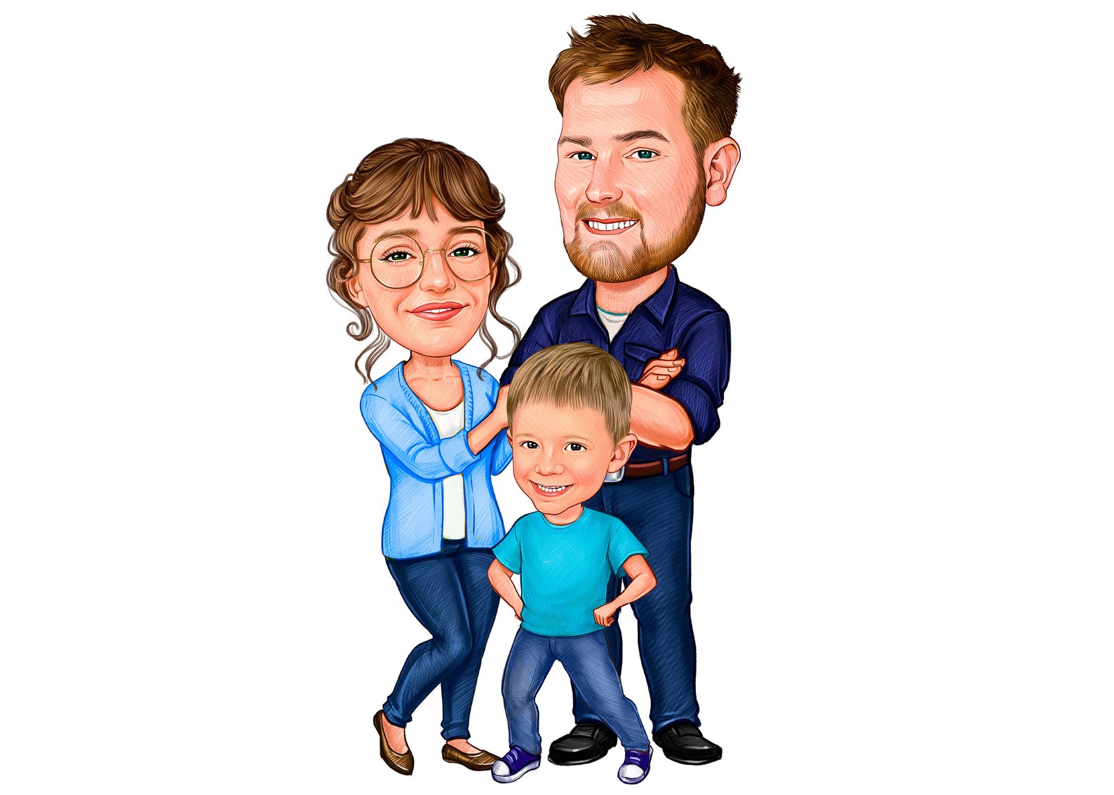 Family Caricature From a Photo of 3 People in Pencil Style Family Group ...
