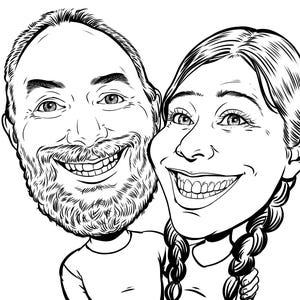 Custom Couple Cartoon Caricature: Hand-Drawn Black and White Linear Style  (Digital Download)