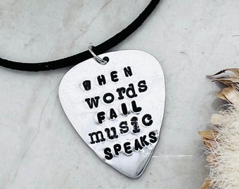 When Words Fail Music Speaks Guitar Pick necklace-music lovers-guitar pick necklace -musician-guitar player-guitar pick-gifts