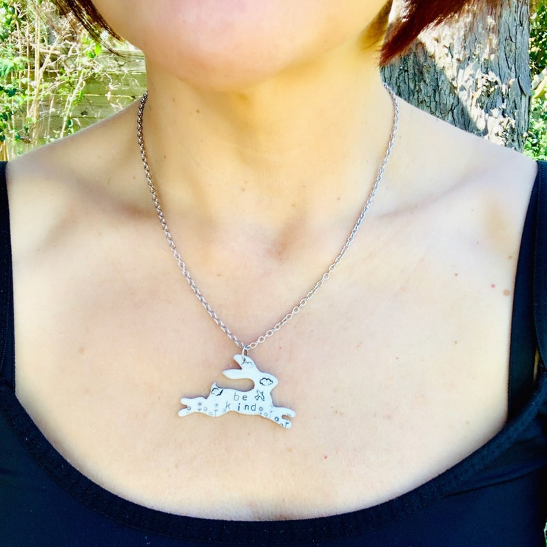 Be Kind Rabbit Necklace-leaping Rabbit Necklace-vegan - Etsy