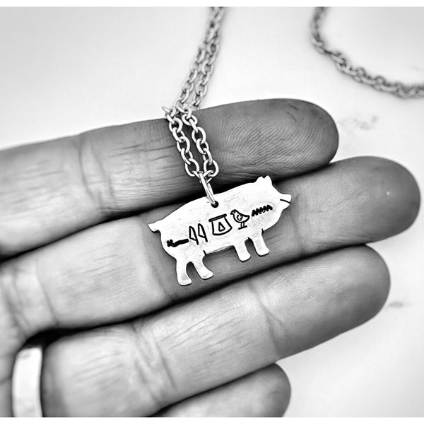 Vegan Hieroglyph Pig Necklace-Tiny Pig Necklace-Dainty Jewelry-Vegan Jewelry-Vegan Gifts-Vegan Necklace-Hieroglyphic Jewelry-Minimalist