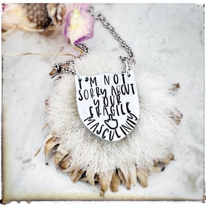 I&#39;m not sorry about your fragile masculinity middle finger necklace-F You- feminist necklace -womens empowerment-gifts for friends-gifts