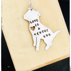 Love is a Rescue Dog Necklace-Dog Lover-Rescue Dog-Bully Breed-Mutt necklace-Pit Bull Necklace-Adopt Don&#39;t Shop-Vegan Necklace-Dog Lover
