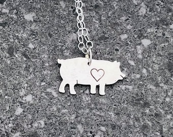 Tiny Pig with Heart Necklace-Vegan Necklace Minimalist Necklace-Dainty Necklace-Silver Necklace-Gifts for Her-Gifts for Mom-Vegan Jewelry
