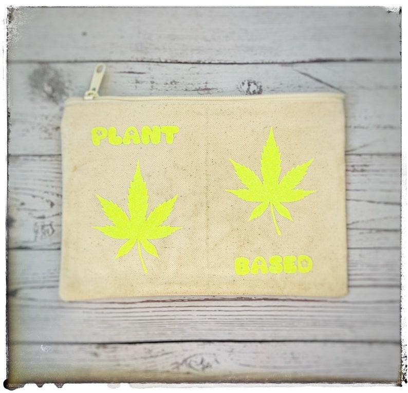 Plant Based Hemp Leaf Pouch-make-up bag-vegan pouch-vegan gifts-Gift Shop-Tote-Plant Lovers CBD-Vegan Bag-Canvas pouch-Cannabis image 3