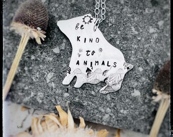 Be Kind To Animals Necklace-Pig Necklace-Pig Mom Necklace-Minimalist Necklace-Sterling-Vegan Necklace-Vegan Jewelry-Vegan Gift
