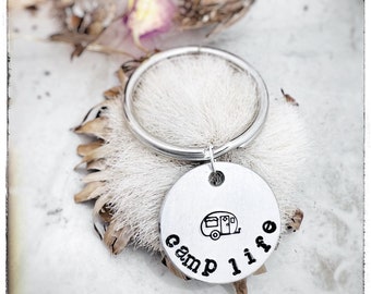 Camp Life RV keychain-Camper-Happy Camper -RV Life-Camping-Glamping-vegan keychain-key ring-mom gift