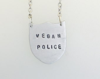 Vegan Police Shield Necklace- vegan necklace- vegan jewelry- vegan gift- plant based- birthday-gift