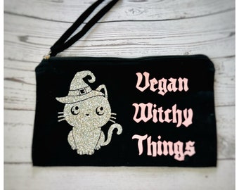 Vegan Witchy Things Pouch-make-up bag-vegan pouch-vegan gifts-Gift Shop-Tote-Cat Lover-Vegan Tote-Vegan Bag-Canvas pouch-cruelty free