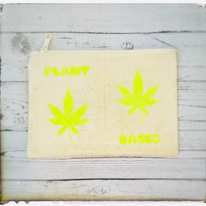 Plant Based Hemp Leaf Pouch-make-up bag-vegan pouch-vegan gifts-Gift Shop-Tote-Plant Lovers CBD-Vegan Bag-Canvas pouch-Cannabis image 1