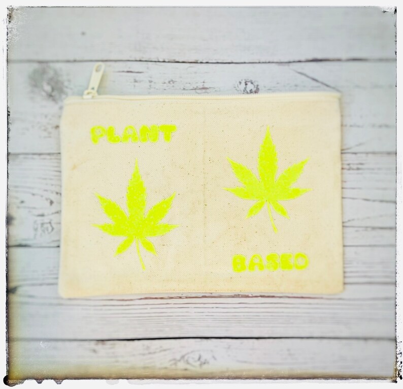 Plant Based Hemp Leaf Pouch-make-up bag-vegan pouch-vegan gifts-Gift Shop-Tote-Plant Lovers CBD-Vegan Bag-Canvas pouch-Cannabis image 1