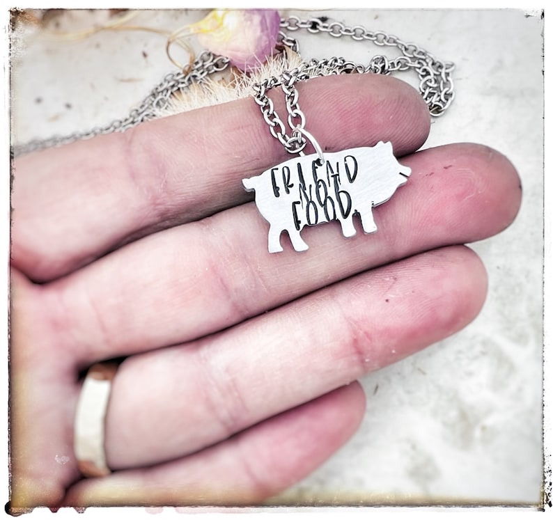 Tiny Friend not Food Pig necklace-Minimalist Necklace-Vegan Necklace Dainty Necklace-Pig necklace-Pig Jewelry-Gifts for Her-Gifts for Mom image 2