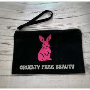 Cruelty Free Beauty Rabbit Make-Up Bag-vegan pouch-vegan gifts-Gift Shop-Tote-Vegan Tote-Vegan Bag-Canvas pouch-cruelty free-gifts for her image 1