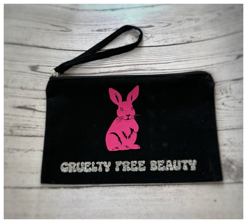 Cruelty Free Beauty Rabbit Make-Up Bag-vegan pouch-vegan gifts-Gift Shop-Tote-Vegan Tote-Vegan Bag-Canvas pouch-cruelty free-gifts for her image 1