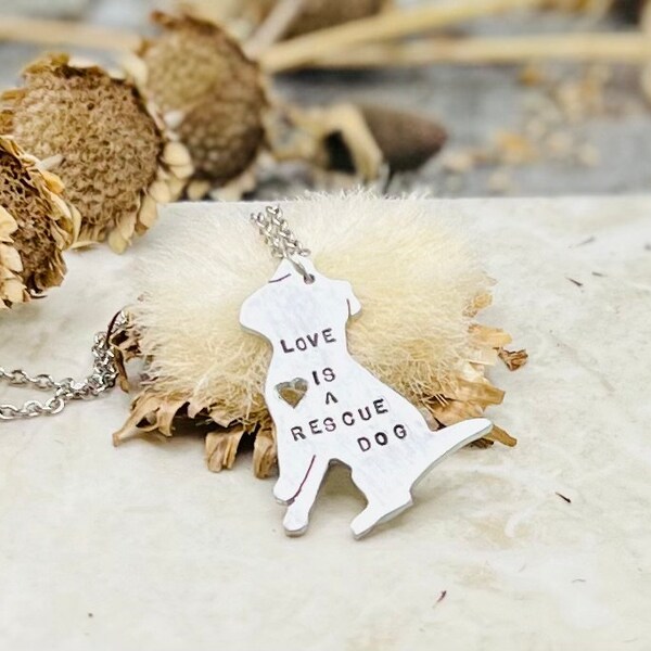 Love is a Rescue Dog Necklace-Dog Lover-Rescue Dog-Bully Breed-Mutt necklace-Pit Bull Necklace-Adopt Don't Shop-Vegan Necklace-Dog Lover