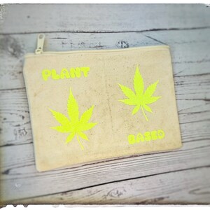 Plant Based Hemp Leaf Pouch-make-up bag-vegan pouch-vegan gifts-Gift Shop-Tote-Plant Lovers CBD-Vegan Bag-Canvas pouch-Cannabis image 4