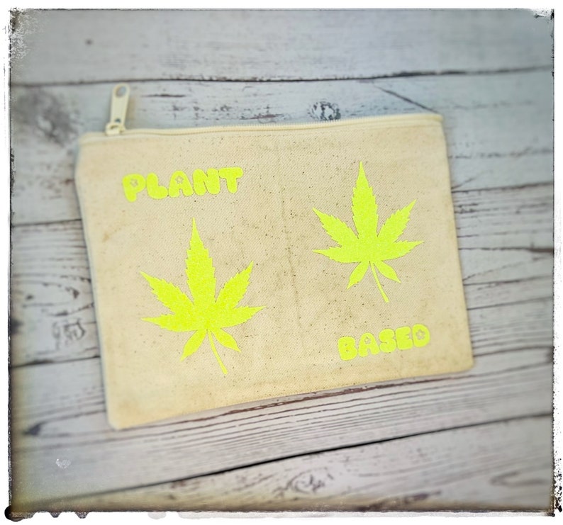 Plant Based Hemp Leaf Pouch-make-up bag-vegan pouch-vegan gifts-Gift Shop-Tote-Plant Lovers CBD-Vegan Bag-Canvas pouch-Cannabis image 4