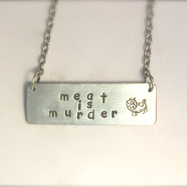 Meat is Murder Cow Necklace-Rectangle-Vegan Necklace-Gift-Birthday-Anniversary-Eco Friendly-The Smiths-Morrissey