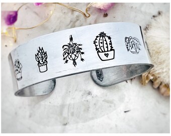 House Plants Bracelet-Plant Lover Bracelet-Plant Lady Gifts-Cuff Bracelets-Minimalist Bracelet-Minimalist-Gifts for Her-Gifts for Mom-Cacti