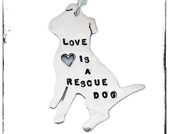 Love is a Rescue Dog Necklace-Dog Lover-Rescue Dog-Bully Breed-Mutt necklace-Pit Bull Necklace-Adopt Don't Shop-Vegan Necklace-Dog Lover