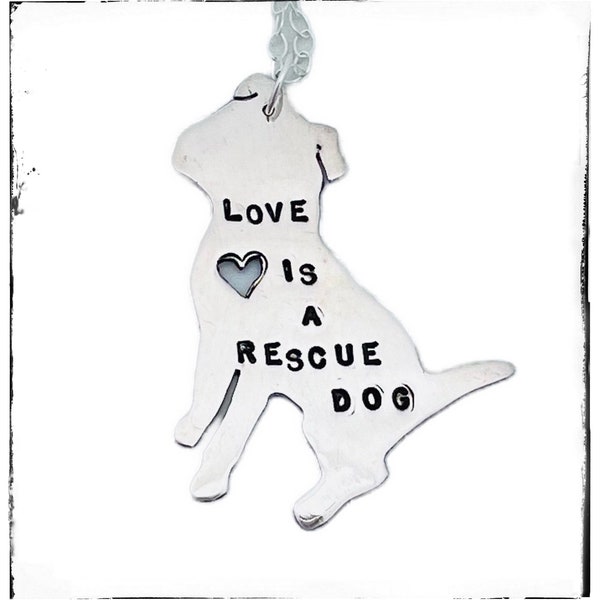 Love is a Rescue Dog Necklace-Dog Lover-Rescue Dog-Bully Breed-Mutt necklace-Pit Bull Necklace-Adopt Don't Shop-Vegan Necklace-Dog Lover