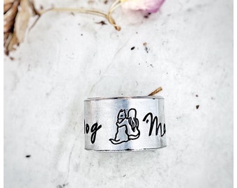 Dog Mom Wide Ring-aluminum band- ring-vegan ring-vegan jewelry-vegan gifts-wide ring-gifts-adjustable-dog lover-dog ring -rings-dog jewelry