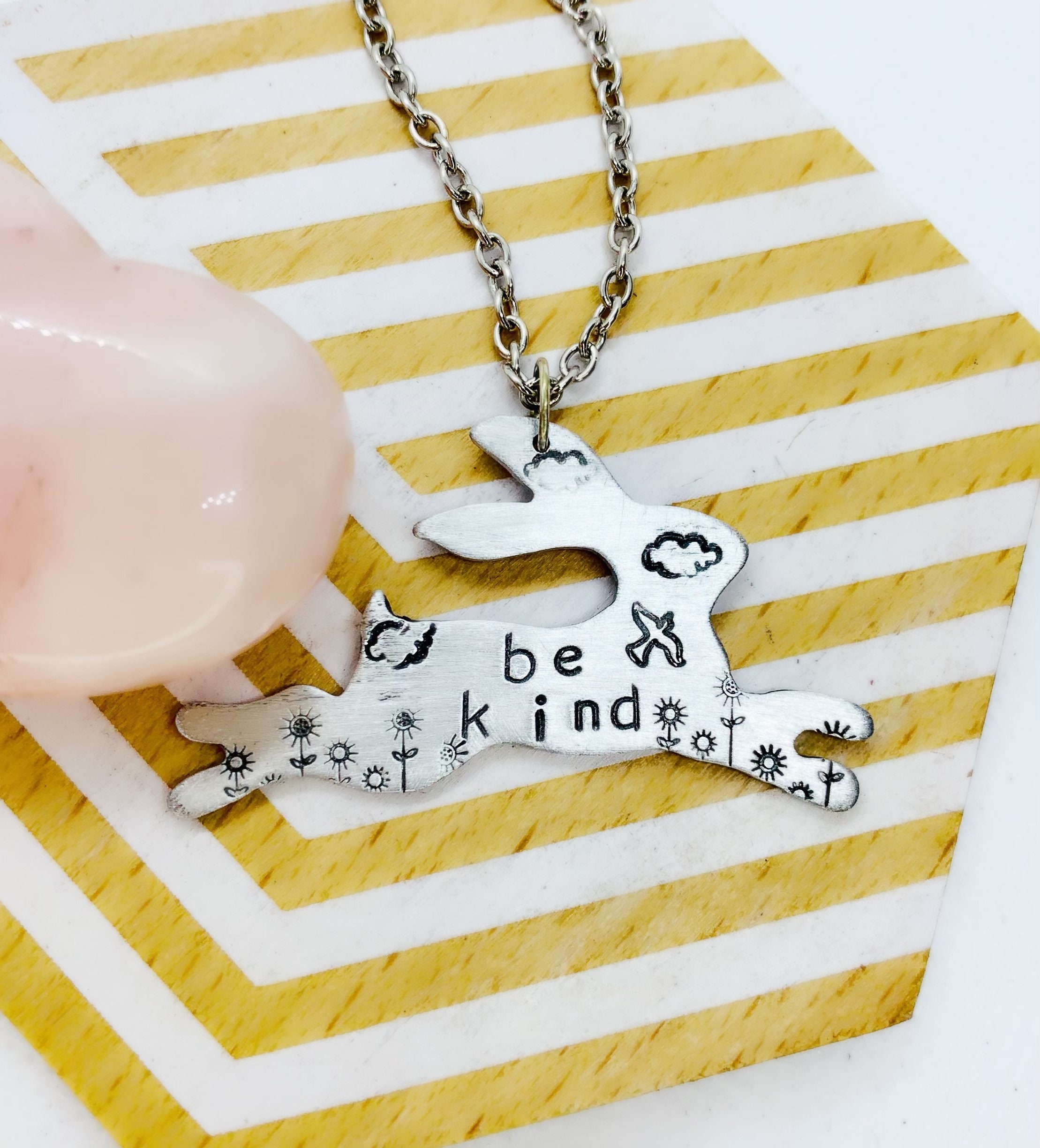Be Kind Rabbit Necklace-Leaping Rabbit Necklace-Vegan | Etsy