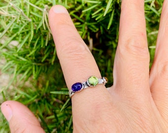 Amethyst Peridot Citrine Ring-Minimalist ring- Stackable ring-Gemstone Jewelry-Handmade Ring- Sterling Silver Ring-Birthstone-Gift for Mom