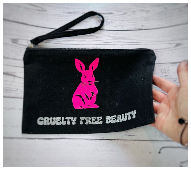 Cruelty Free Beauty Rabbit Make-Up Bag-vegan pouch-vegan gifts-Gift Shop-Tote-Vegan Tote-Vegan Bag-Canvas pouch-cruelty free-gifts for her image 2