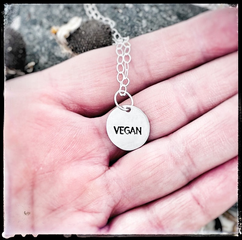 Vegan charm in recycled sterling-vegan necklace-vegan jewelry-charm necklace-vegan gift birthday-anniversary image 2