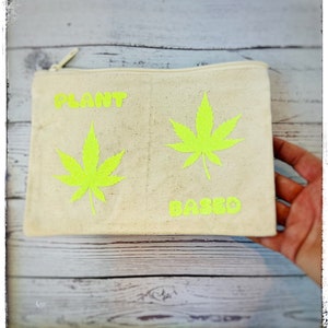 Plant Based Hemp Leaf Pouch-make-up bag-vegan pouch-vegan gifts-Gift Shop-Tote-Plant Lovers CBD-Vegan Bag-Canvas pouch-Cannabis image 2