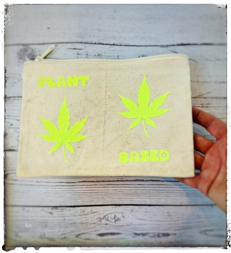 Plant Based Hemp Leaf Pouch-make-up bag-vegan pouch-vegan gifts-Gift Shop-Tote-Plant Lovers CBD-Vegan Bag-Canvas pouch-Cannabis image 2