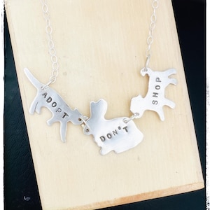 Adopt Don&#39;t Shop Cat Rabbit Dog Necklace-Gift for Mom-Minimalist Jewelry-Vegan Gift-Dog Mom-Cat Mom-Rabbit Mom-Silver Necklace-Pet Memorial