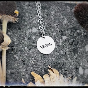 Vegan charm in recycled sterling-vegan necklace-vegan jewelry-charm necklace-vegan gift birthday-anniversary image 1