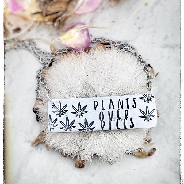Plants over Pills Necklace-Wellness Jewelry-Cannabis Necklace-weed jewelry-CBD Necklace-Pot Jewelry-Vegan Jewelry-420 -Hemp leaf-.marijuana