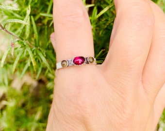 Garnet and Citrine Ring-Stackable ring-Gemstone ring-Vegan Ring-Gemstone Jewelry- Stacker rings-Eco Friendly-Vegan Jewelry-Birthstone ring