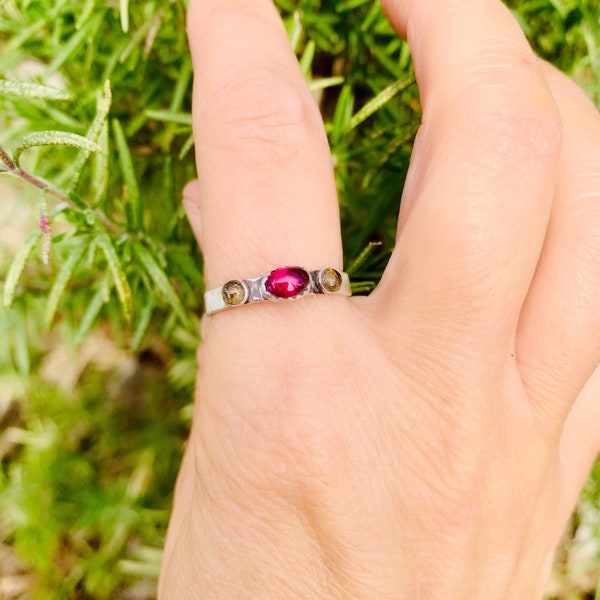 Garnet and Citrine Ring-Stackable ring-Gemstone ring-Vegan Ring-Gemstone Jewelry- Stacker rings-Eco Friendly-Vegan Jewelry-Birthstone ring