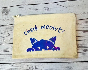 Check Meowt Cat Pouch-make-up bag-vegan pouch-vegan gifts-Gift Shop-Tote-Animal Lover-Vegan Tote-Vegan Bag-Canvas pouch-Cat Lover
