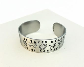 Handmade Farm Animal Cuff Bracelet: The Smiths Lyrics, Vegan Jewelry