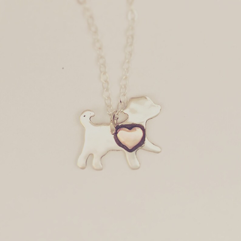 Mini Dog with Copper Heart-Recycled Sterling silver-Vegan necklace-Vegan Jewelry-Dog mom-anniversary-Birthday-Dog lover-Dog necklace