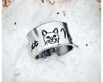 Cat Mom Wide Ring-aluminum band- ring-vegan ring-vegan jewelry-vegan gifts-wide ring-gifts-adjustable-cat lover-cat ring -rings-cat jewelry