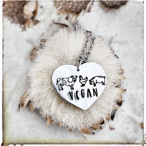 Vegan Farm Animal Heart necklace-Minimalist Necklace-Farm Animal Necklace-Vegan Necklace -Dainty Necklace-Silver Necklace-Gifts for Her