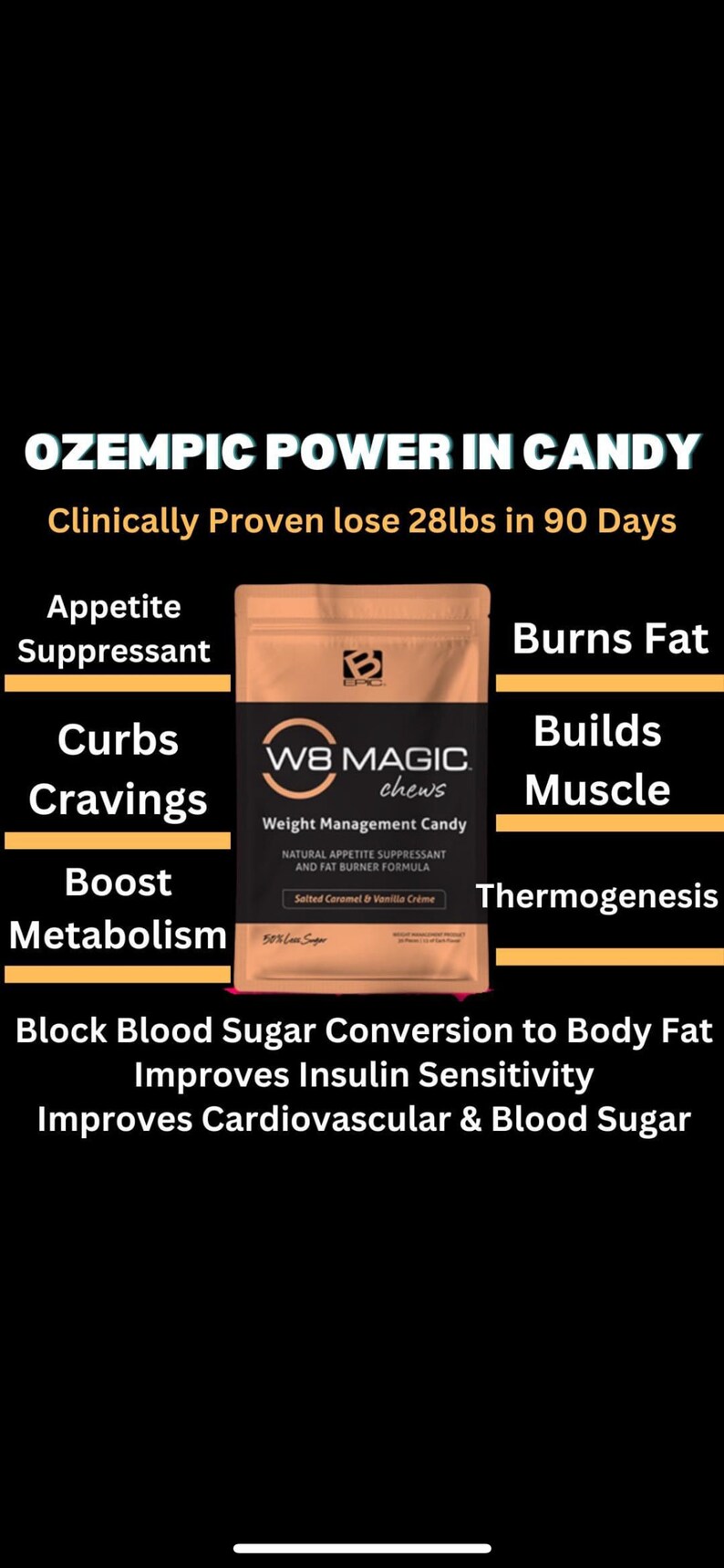 W8 Magic Candy Chews Natural Appetite Suppressant & Fat Burner includes