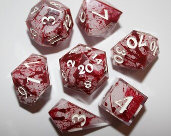 Blood Splatter sharp edge dice | D&D dice set | rpg dice set | red white
