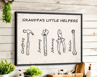 Custom Grandfather's Little Helplers|Grandpa's Gift|Papa Little Helpers|Dad‘s Horizontal Poster|Custom Family Wall Art|2024Father's Day Gift