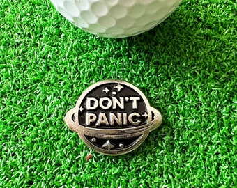 Don't Panic Golfballmarker – Golfzubehör – Golfgeschenk für Mann und Frau – Papa Golf – Golf-Abschlagmarker – Golfer-Geschenk