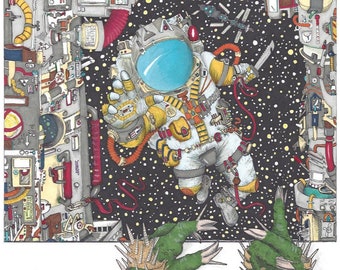 The Great Escape (ORIGINAL ARTWORK) Astronaut Space Scifi Piece
