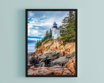 Bass Hafen Kopf Leuchtturm Küstenszene Fotodruck - US Reise Wandkunst - New England Leuchtturm Geschenk - fertig zum Aufhängen